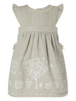 Monsoon Baby Girls Tweed Embroidered Dress - Taupe, Size 6-12 Months