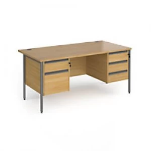 Dams International Straight Desk with Oak Coloured MFC Top and Graphite H-Frame Legs and Two & Three Lockable Drawer Pedestals Contract 25 1600 x 800