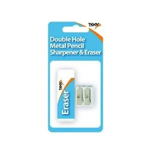 Tiger Eraser And Metal Double Hole Sharpener Set Pack of 12