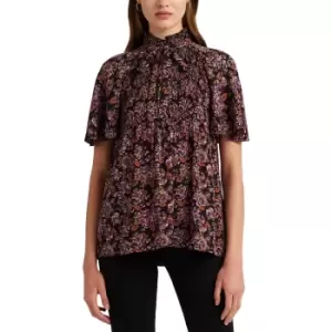 Adar Printed Blouse with Shirt Collar and Short Sleeves