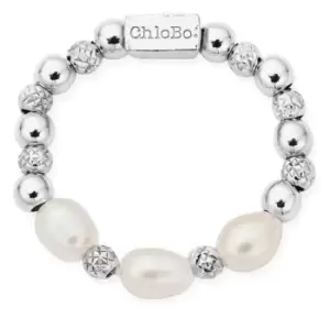 ChloBo SR2TRP Triple Sparkle Pearl Ring Size Medium Sterling Jewellery