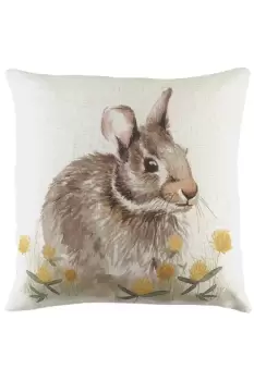 Woodland Hare Watercolour Hand-Painted Cushion