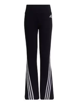 Adidas Older Girls 3 Stripe Flared Trousers, Black/White, Size 11-12 Years, Women