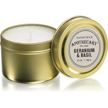 Paddywax Apothecary Geranium & Basil scented candle in tin 56 g