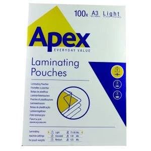 Fellowes Apex A3 Light Laminating Pouches Clear Pack of 100 6001901