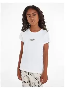 Calvin Klein Jeans Girls Hero Logo Slim Fit Short Sleeve T-Shirt - White, Size Age: 14 Years, Women