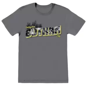 Batman Unisex Adult Greetings from Gotham T-Shirt (L) (Charcoal Grey)