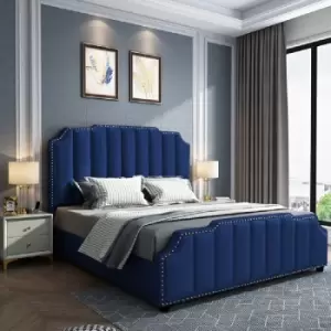 Arnold Upholstered Beds - Plush Velvet, Small Double Size Frame, Blue - Blue