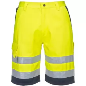 E043YNRM - sz M Hi-Vis Poly-cotton Shorts - Yellow/Navy - Yellow/Navy - Portwest