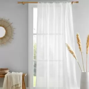 Kayla Textured Slub Slot Top Voile Curtain Panel, White, 55 x 54" - Drift Home