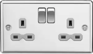 KnightsBridge 13A 2G DP Switched Socket with Grey Insert - Rounded Edge Polished Chrome