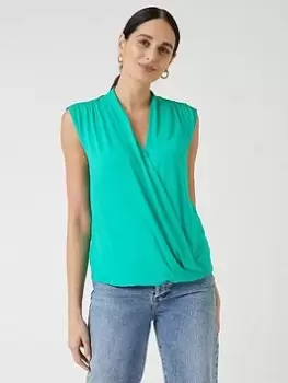 Wallis Sleeveless Wrap Top - Green, Size S, Women