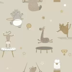 Holden Animal Gymnastics Beige Childrens Wallpaper - wilko