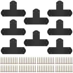 VEVOR T Bracket, 6'' x 6'', 8 PCs Black Powder-coated T Mending Plate, 16 Gauge Steel T-shaped Tie Flat Connector with Screws Set, Post to Beam Bracke