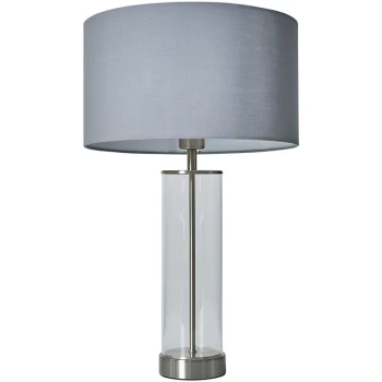 Brushed Chrome & Clear Tube Table Lamp With Large Lampshade - Dark Grey