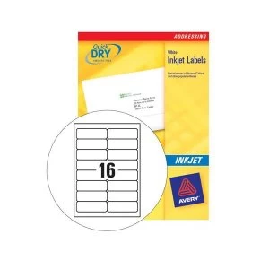 Avery Quick DRY Addressing Labels Inkjet 16 per Sheet 99.1x33.9mm White 1600 Labels