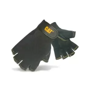 Caterpillar 12202 Reversed Half Finger Pig Skin Gloves / Mens Gloves / Gloves (Medium) (Black)