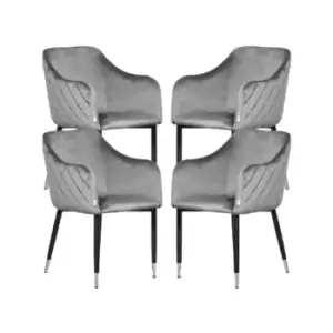 Verona Velvet Upholstered Dining Chair with Silver end Caps - Set of 4 - Grey - Grey