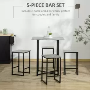 HOMCOM Concrete Effect Square Bar Table with Stools for 4 People Grey