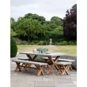 Garden Trading Outdoor Indoor Burford Dining Table & Bench Seat Set Natural Wood