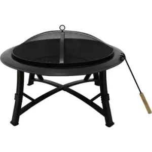 Schallen - Garden Patio Camping Outdoor Heating Durable Steel Fire Pit Coal, Charcoal and Wood Burning Fire Bowls with Mesh Cover Lid in black