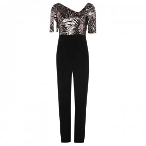 Adrianna Papell Sequin Top Jumpsuit - BLACK/ROSEGOLD