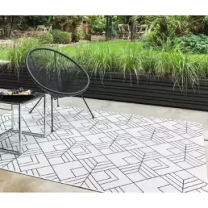 Patio Deco Geometric Diamond Garden Kitchen Indoor Outdoor Ivory Black Rug Medium Floor Mat 120 x 170cm (4'x5'6")