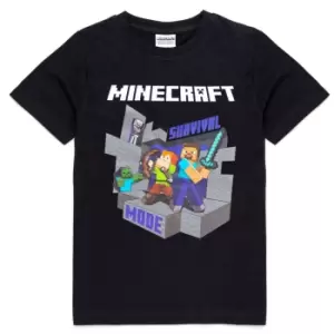 Minecraft Childrens/Kids Survival Mode T-Shirt (7-8 Years) (Black/Grey/White)