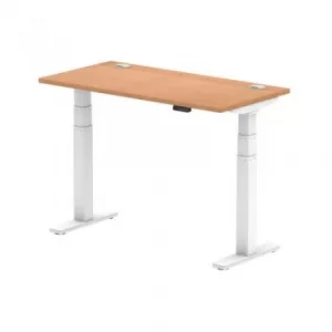 Air 1200/600 Oak Height Adjustable Desk with Cable Ports with White Legs