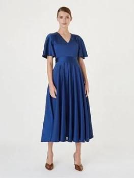 HOBBS Angelina Satin Fit and Flare Dress - Sapphire, Regal Blue, Size 8, Women