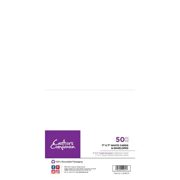 Crafter's Companion 7" x 7" Card Blanks & Envelopes White 300 GSM Pack of 25
