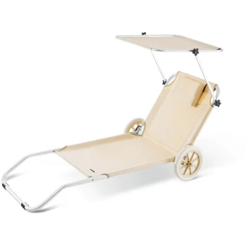 Casaria - Sun Lounger Beach Aluminium Camping Recliner Patio Balcony Deck Chair Sun Shade Beige