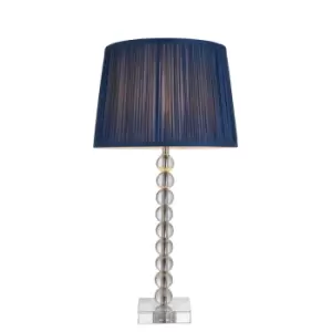 Adelie & Wentworth Base & Shade Table Lamp Clear Crystal Glass, Bright Nickel Plate & Midnight Blue Silk