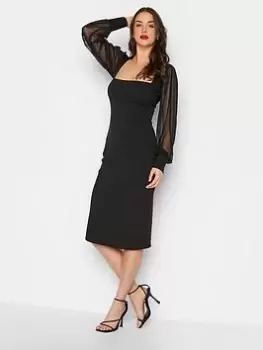 Long Tall Sally Black Mesh Sleeve Dress, Black, Size 12, Women