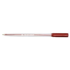 Office Ball Pen Clear Barrel Medium 1.0mm Tip 0.7mm Line Red Pack of