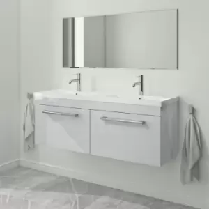 1200mm Grey Wall Hung Double Vanity Unit with Basin and Chrome Handles - Ashford