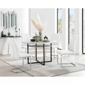 Furniture Box Adley Grey Concrete Effect Storage Dining Table and 4 White Lorenzo Chairs