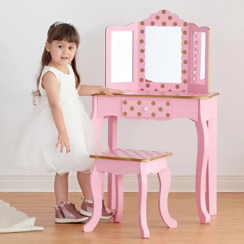 Fantasy Fields By Play Dressing Table/Vanity Set LED Light Pink/Rose Gold TD-11670LL - Pink/Rose Gold - Teamson Kids