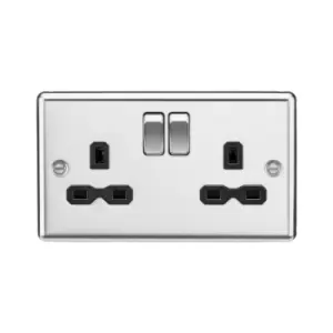 Knightsbridge - 13A 2G dp Switched Socket with Black Insert - Rounded Edge Polished Chrome
