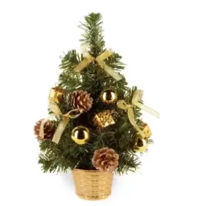 Small Dressed Table Top Christmas Tree - Decorations Included - Gold - Gold