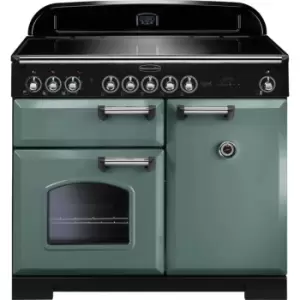 Rangemaster Classic Deluxe CDL100EIMG/C 100cm Electric Range Cooker with Induction Hob - Mineral Green / Chrome - A/A Rated