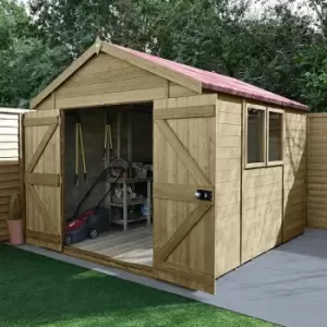 10' x 8' Forest Premium Tongue & Groove Pressure Treated Double Door Apex Shed (3.06m x 2.52m) - Natural Timber