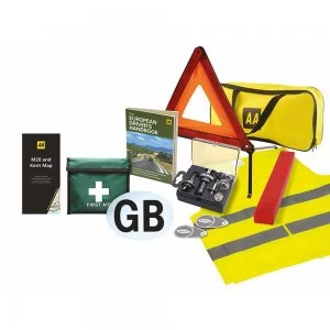 AA Car Essentials Euro Travel Safety Kit Inc. Universal Bulb Kit, First Aid Kit, GB Plate, Reflective Jacket, Triangle etc.