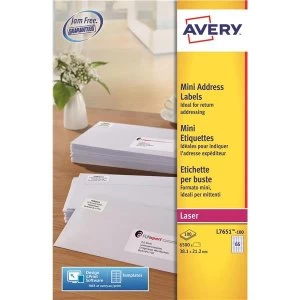 Avery L7651 100 38.1x21.2mm Mini Address Labels Pack of 6500 Labels