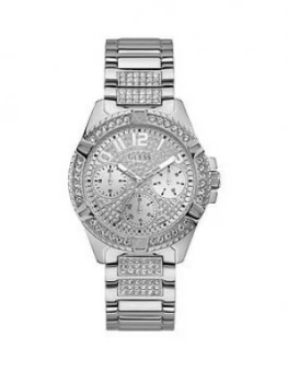 Guess Guess Lady Frontier Silver Crystal Set Multi Dial Stainless Steel Bracelet Ladies Watch, One Colour, Women