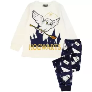 Harry Potter Girls Hedwig Fleece Long Pyjama Set (12-13 Years) (Off White/Navy)
