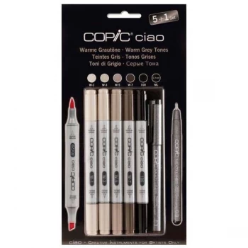 Copic Ciao 5 + 1 Marker Pen Set with a Copic Multiliner Warm Grey Tones Set of 6