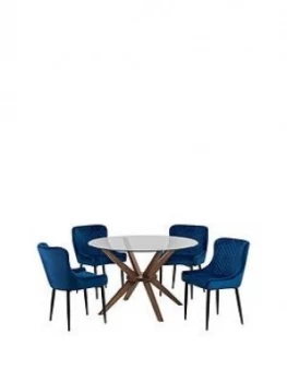 Julian Bowen Set Of Chelsea 120Cm Table & 4 Luxe Blue Chairs