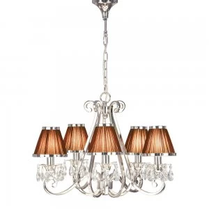 Multi Arm Ceiling Chandelier Light Polished Nickel with Chocolate Shades