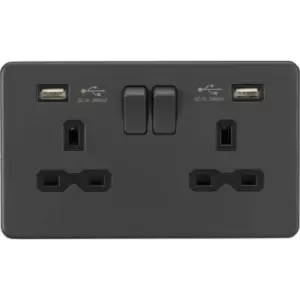 13A 2G Switched Socket with dual usb charger a + a (2.4A) - Anthracite 230V IP20